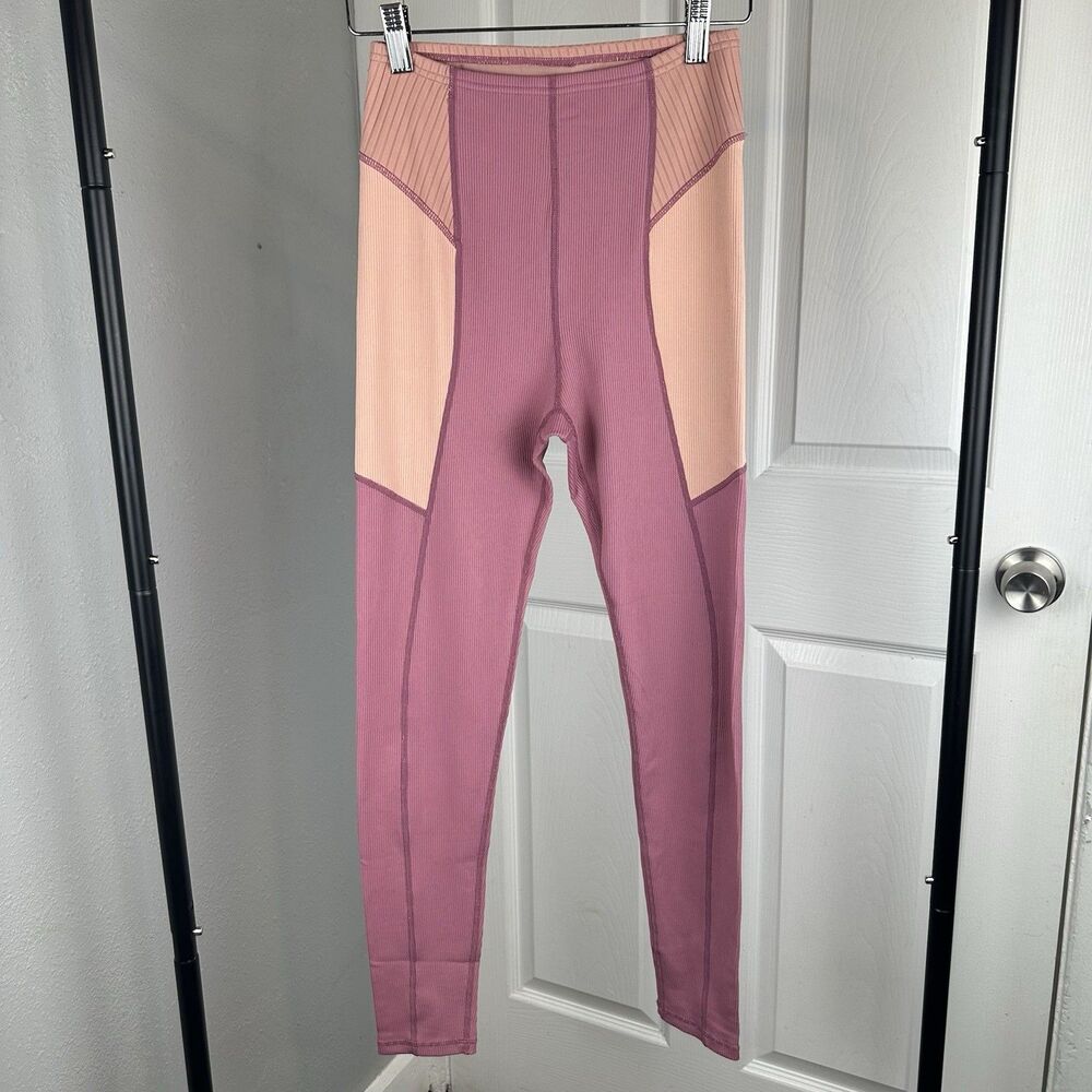 For Love & Lemons Peyton Athletic Leggings Womens Small Pink Ribbed Colorblock